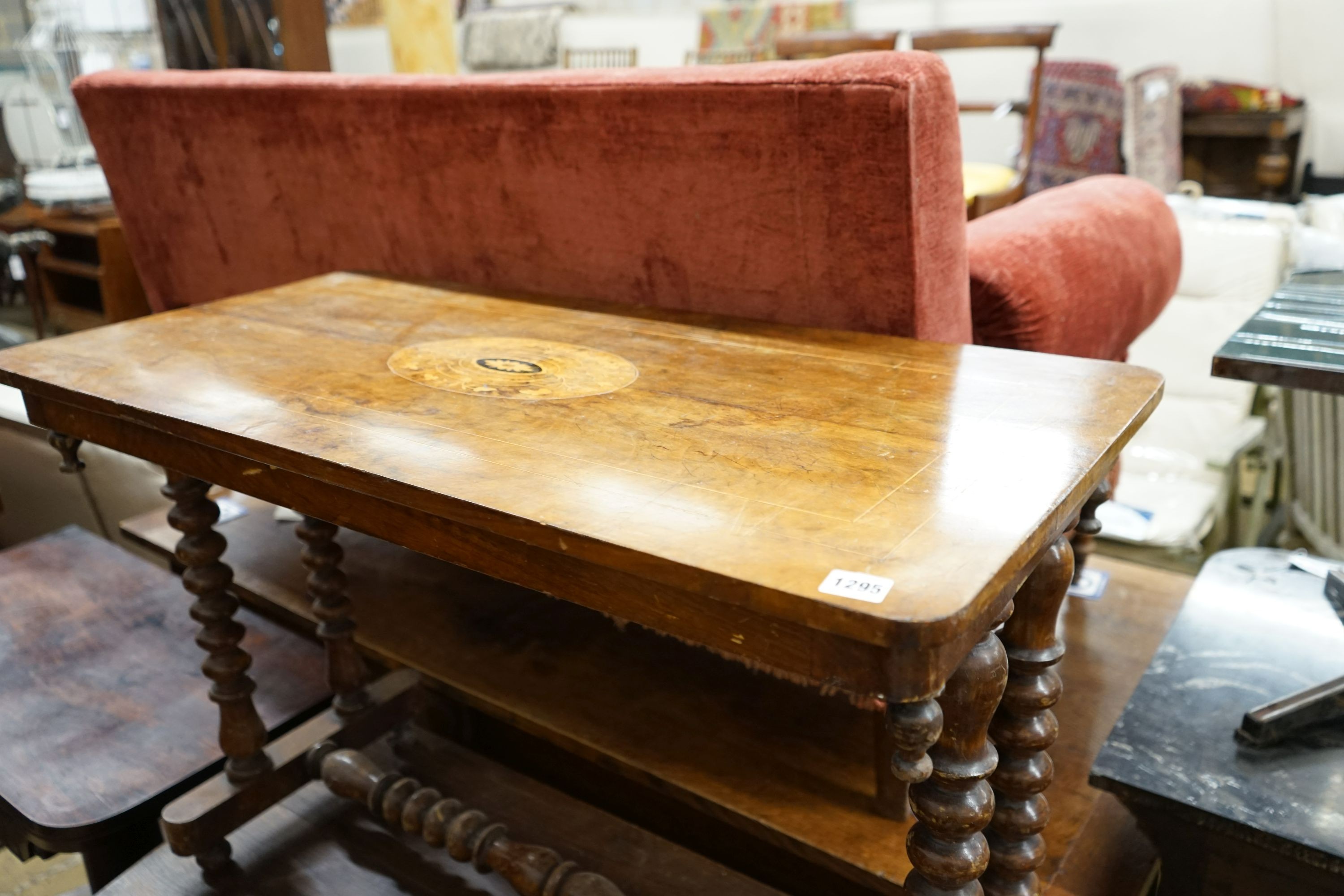 A Victorian rectangular inlaid walnut centre table, width 97cm, depth 47cm, height 64cm